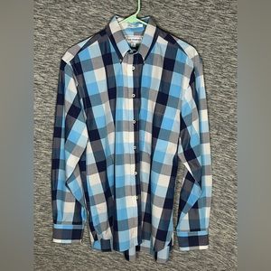 Paul Fredrick Blue White Gray Button Down Cotton Medium